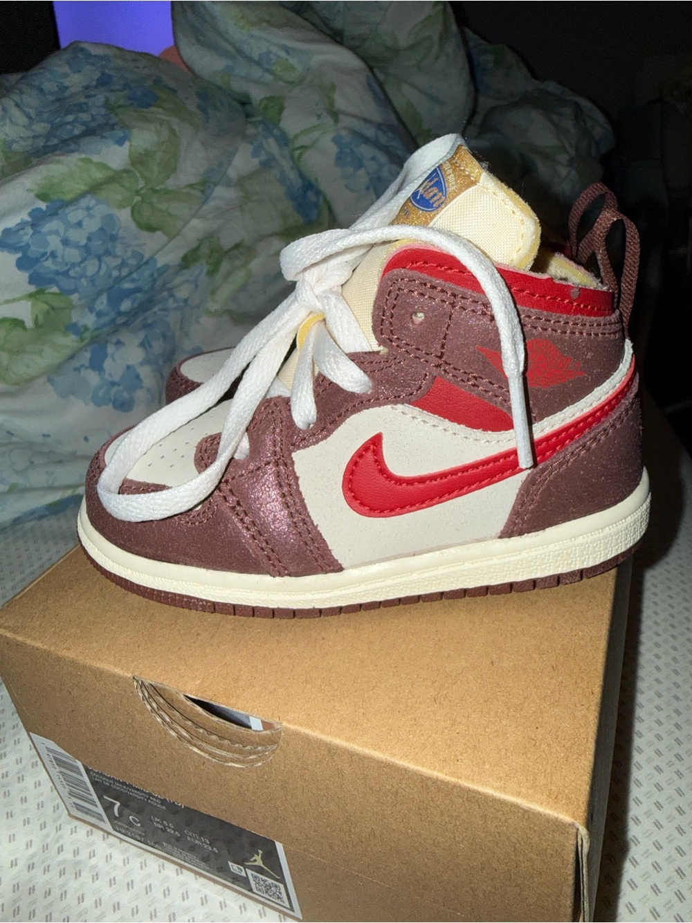 Jordan Toddler High-Top Sneakers in Red, Brown & Cream